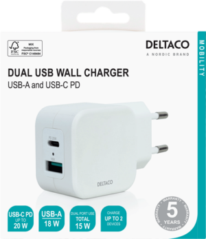 Förpackning: USB-laddare från Deltaco