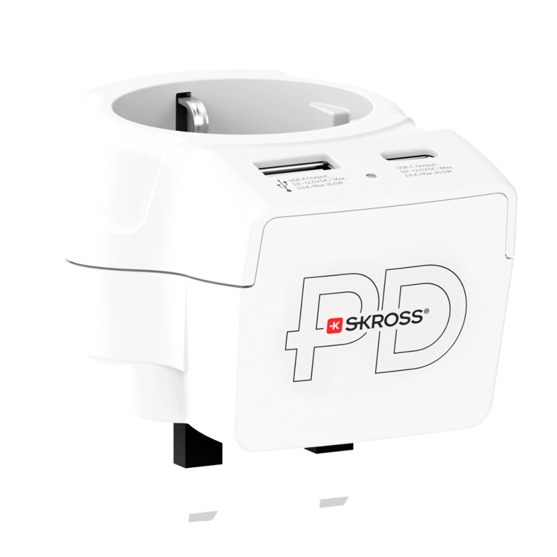 Skross adapter typ G + USB-A & USB-C