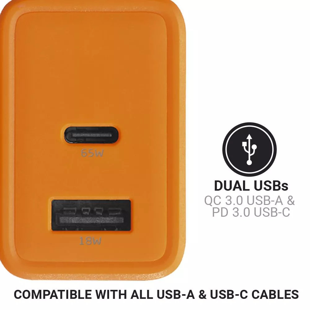 Multiadapter för USB-laddning 65W PD (1 x USB-C & 1 x USB-A)