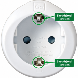 Visar skyddsjorden i en reseadapter.